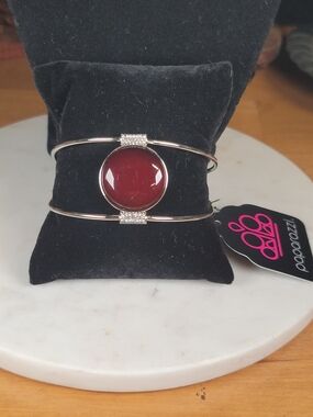 Brown Cat's Eye Cabochon Silver-Tone Double Cuff Bracelet